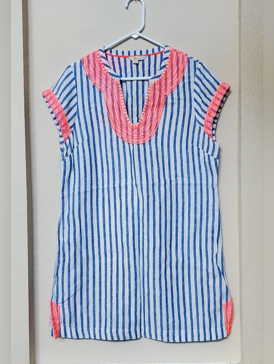Boden Tops - Boden Blue & White Striped Resortwear Tunic with Coral Trim